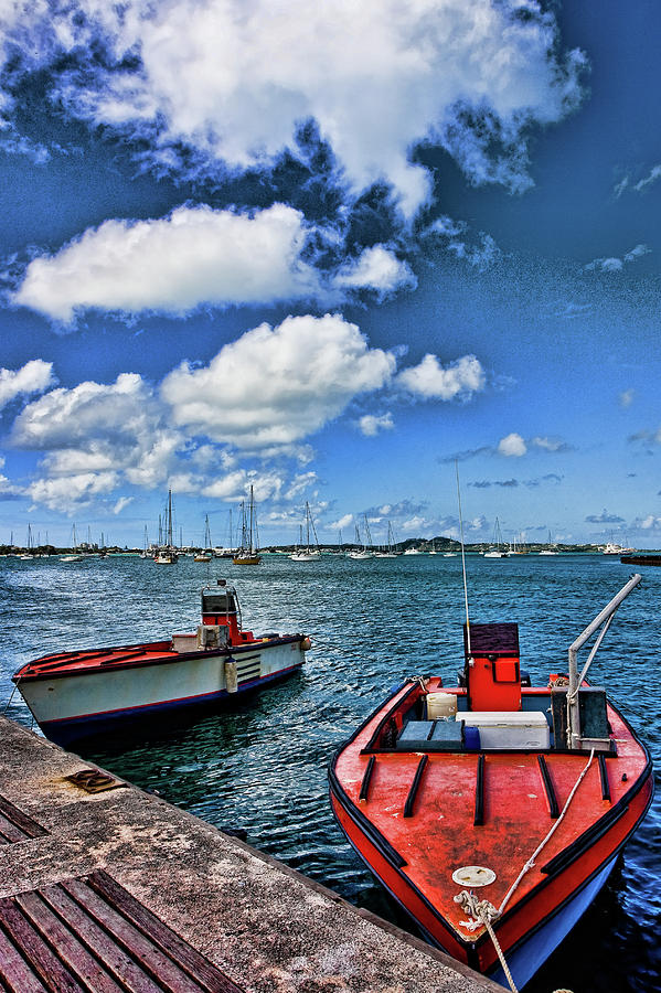 Red Boats at Blue Pier Photograph by Darryl Brooks