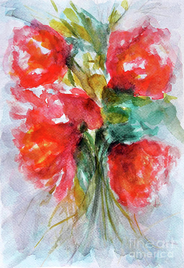 Red Bouquet W Painting by Jasna Dragun