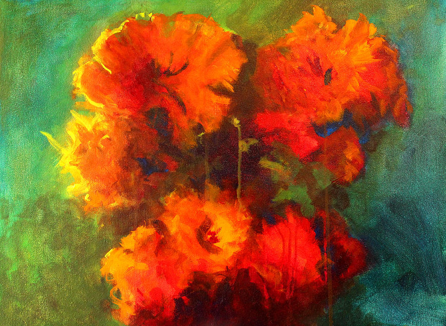 Red Bouquet Painting by Nancy Merkle
