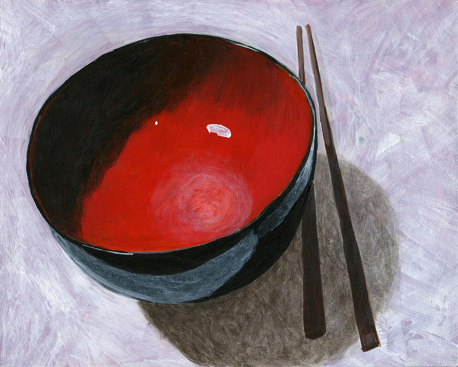 Red Bowl and Chop Sticks Painting by Karyn Robinson