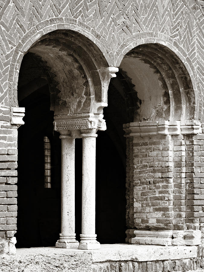 Red brick arches black white Photograph by Marilyn Hunt