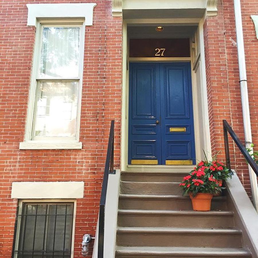 Boston Photograph - Red Brick, White Trim, Blue Door - by South End Boston