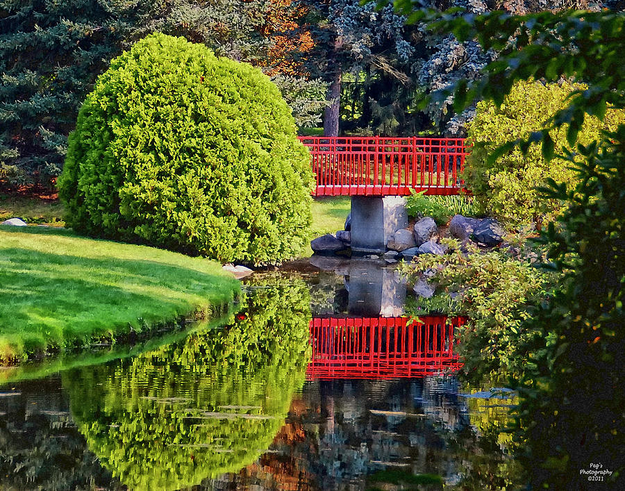 Red Bridge at Dow Gardens Photograph by Peg Runyan