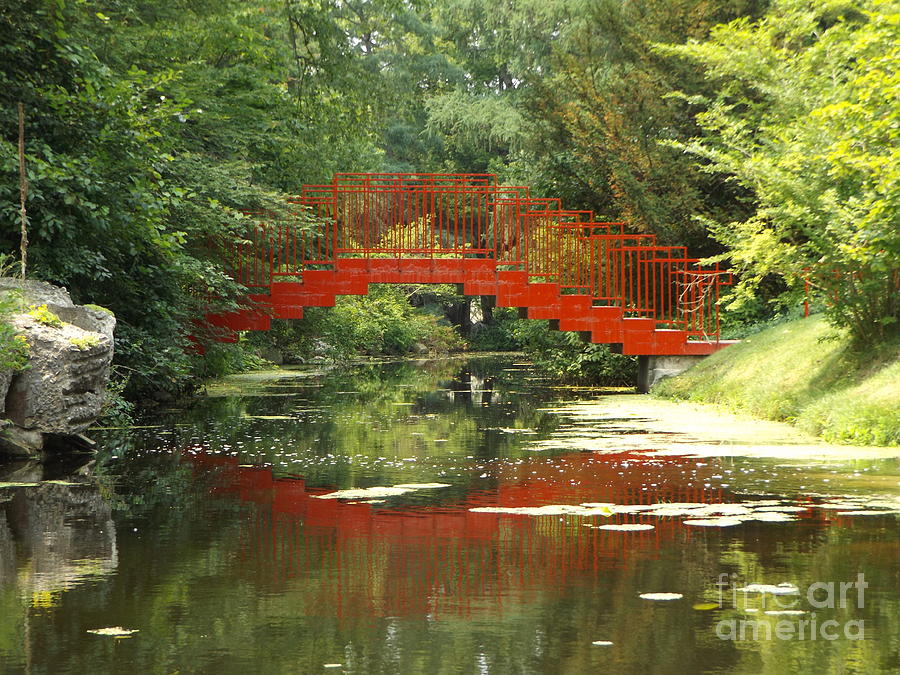 Red Bridge Reflection Photograph by Erick Schmidt