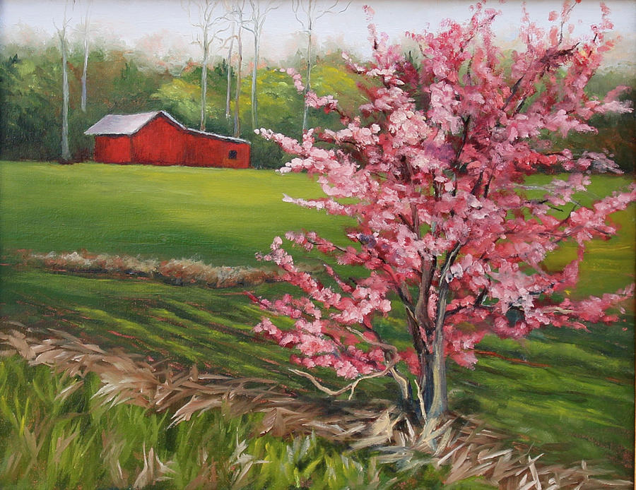 Red Buds in the Spring Painting by Rebecca Hauschild