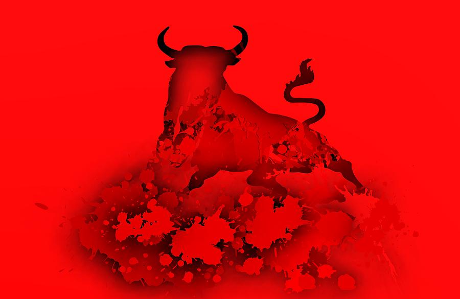 Bull Digital Art - Red bull by Alberto RuiZ