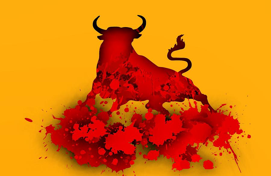 Bull Digital Art - Red bull.1 by Alberto RuiZ