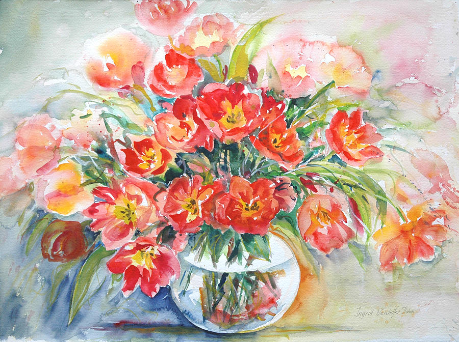 Red Burst Painting by Ingrid Dohm