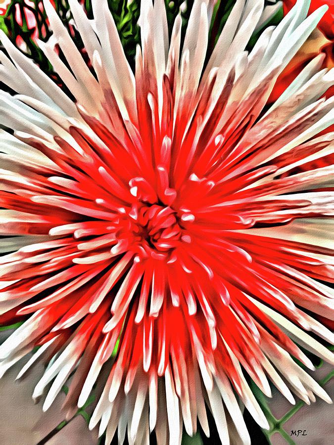Red Burst Painting by Marian Lonzetta