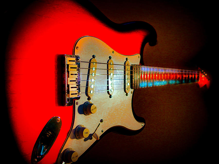 Red Burst Stratocaster Glow Neck Series Digital Art by Guitarwacky Fine Art
