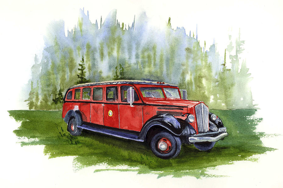 Red Bus Painting by Marsha Karle