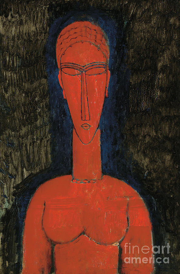 Red Bust, Caryatid, 1913 Painting by Amedeo Modigliani