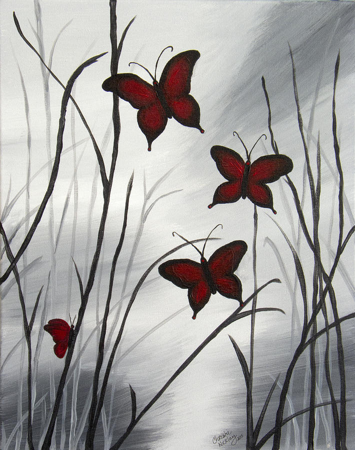 Butterfly Painting - Red Butterflies by Christie Nicklay