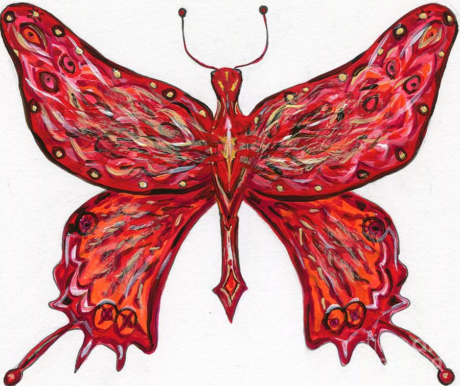 Red Butterfly Illustration Painting by Catherine Gruetzke-Blais