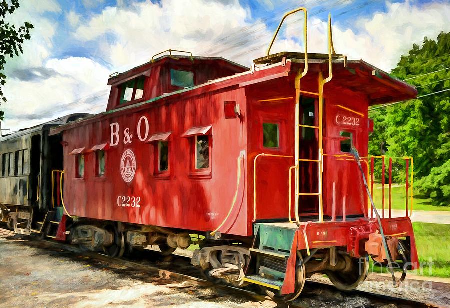 Train Photograph - Red Caboose by Mel Steinhauer