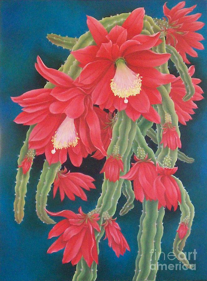 Nature Painting - Red Cactus by Janet Summers-Tembeli