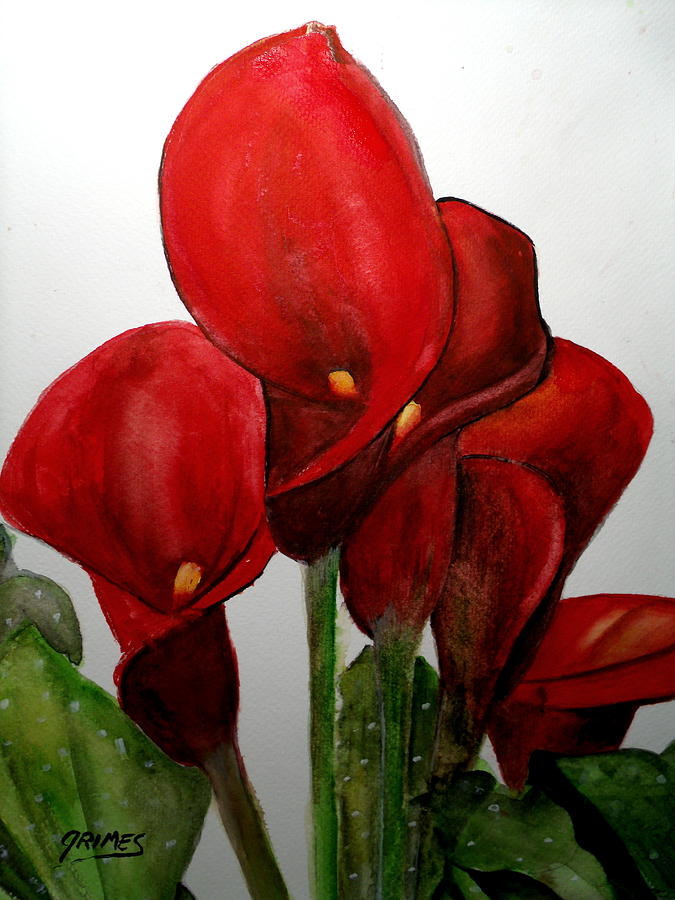 Red Callas Painting by Carol Grimes