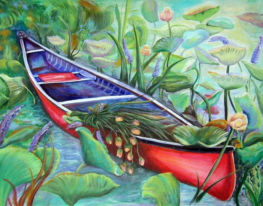 Red Canoe Painting by Patricia Piffath