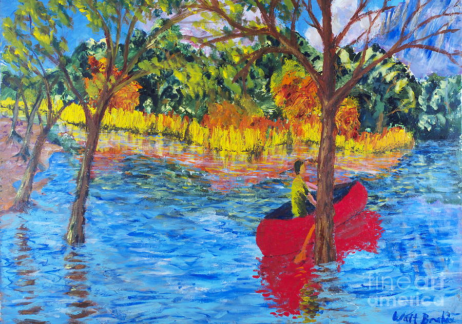Red Canoe Painting by Walt Brodis