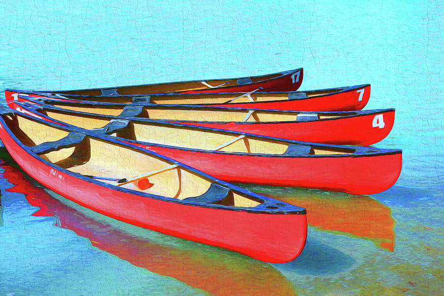 Red Canoes - Lake Louise Photograph by Ola Allen