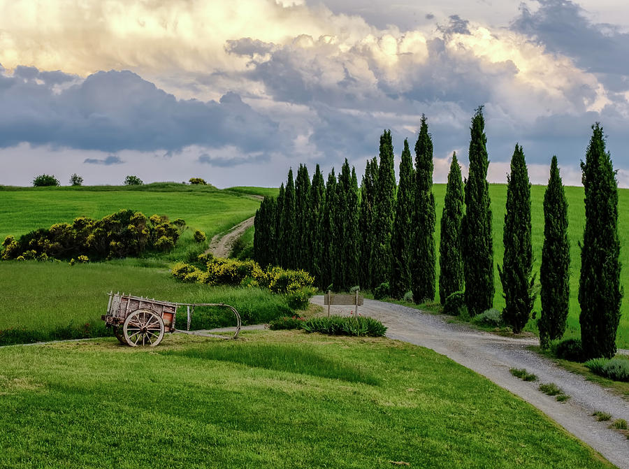 Red Cart against Tuscan Sky Photograph by Georgette Grossman