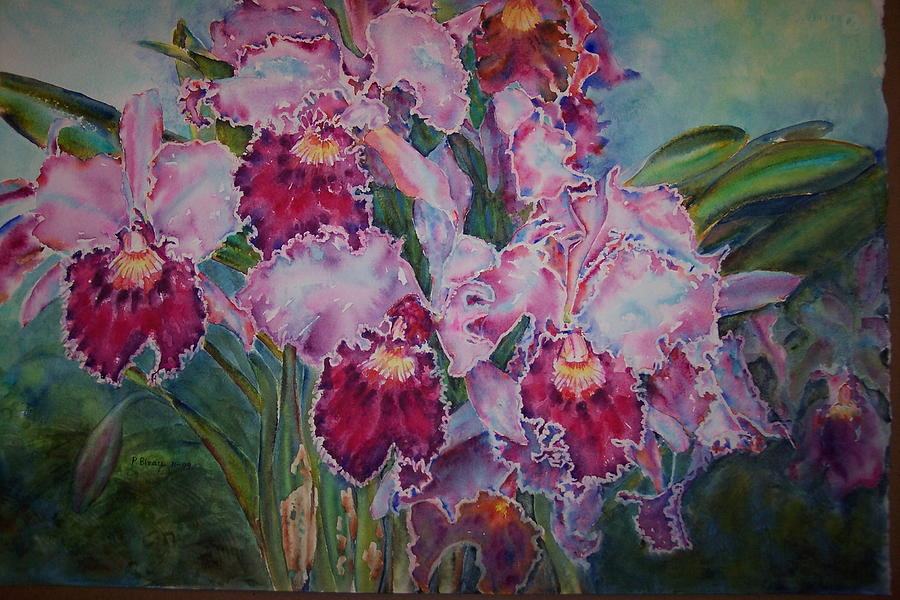 Orchid Painting - Red Cattleyas by Phyllis Bleau