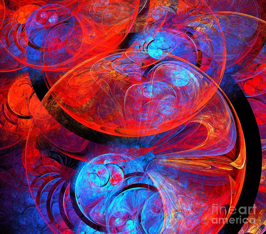 Abstract Digital Art - Red Cerulean Spheres by Kim Sy Ok