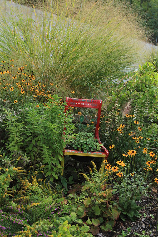 Red Chair in Garden Photograph by Karen Ruhl