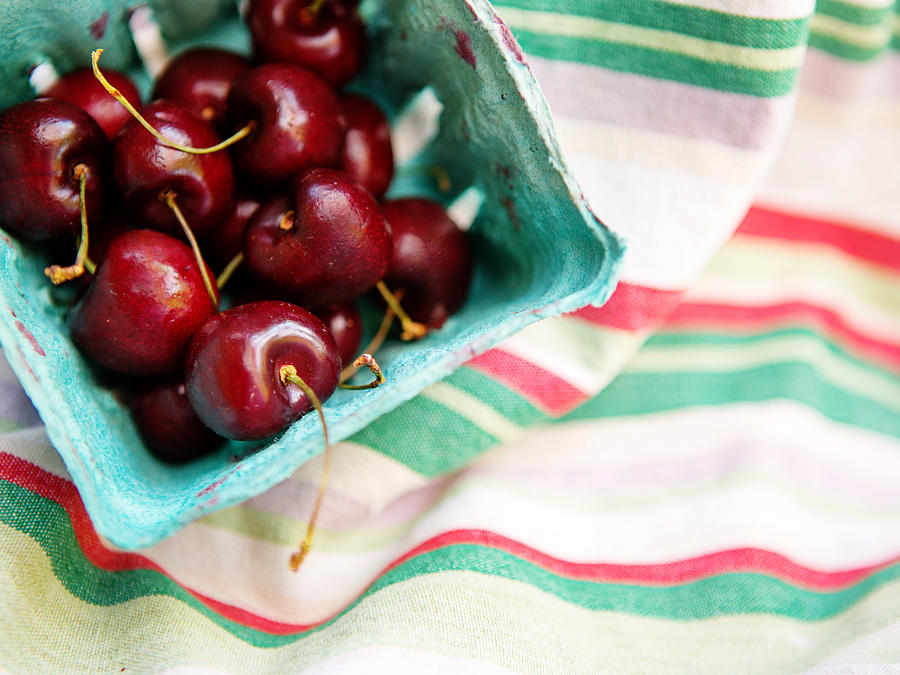 Red Cherries in Basket Photograph by Rebecca Cozart