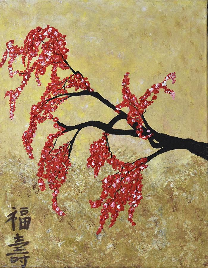 Red Cherry Blossoms-Image 1 out of 3  Painting by Geanna Georgescu