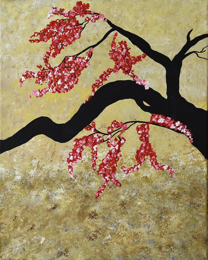 Red Cherry Blossoms-Image 2 out of 3  Painting by Geanna Georgescu