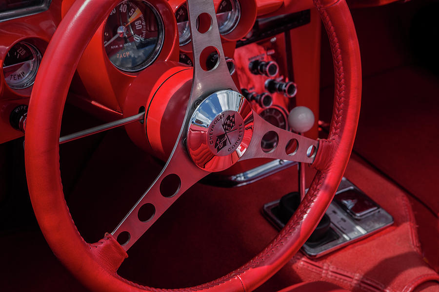 Car Photograph - Red Chevrolet Corvette Steering Wheel by Iris Richardson