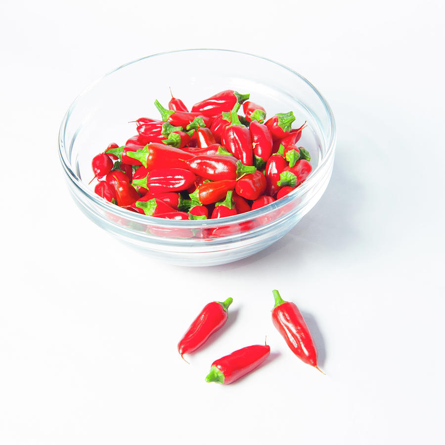 Red Chillies in a Bowl iii Photograph by Helen Jackson