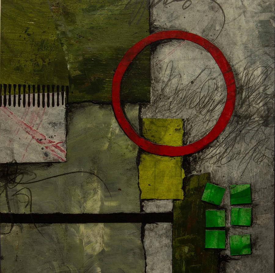 Abstract Mixed Media - Red Circle No.1 by Laura  Lein-Svencner
