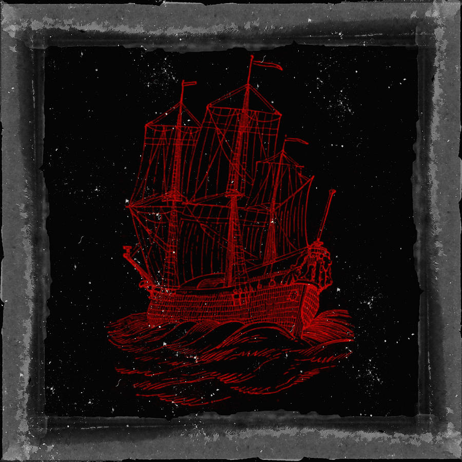 Brandi Fitzgerald Digital Art - Red Clipper Ship Starry Night by Brandi Fitzgerald