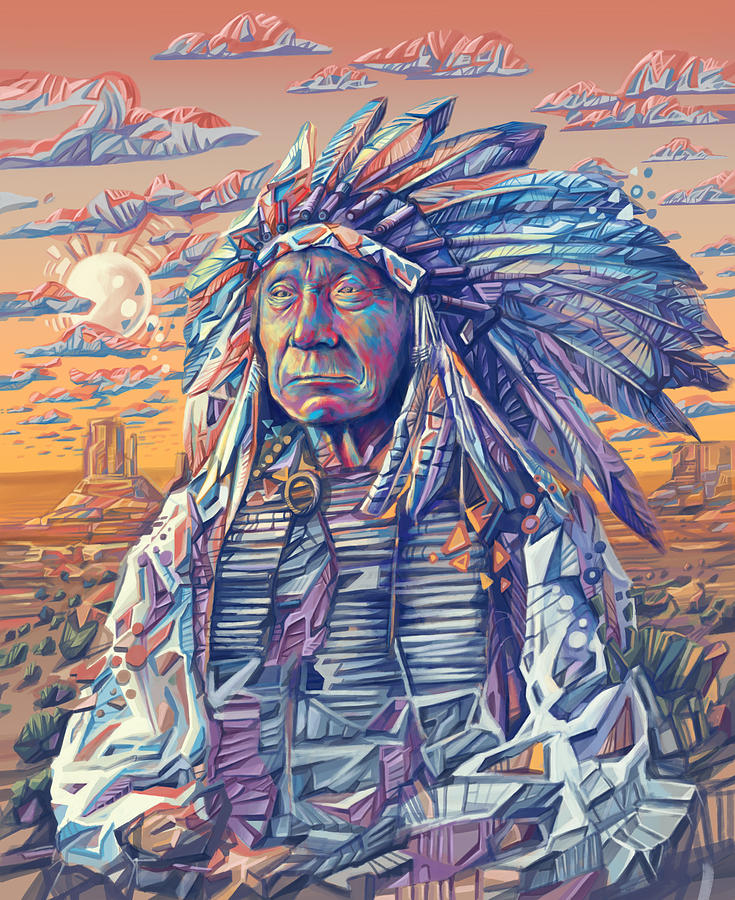 Red Cloud Decorative Portrait Painting by Bekim M