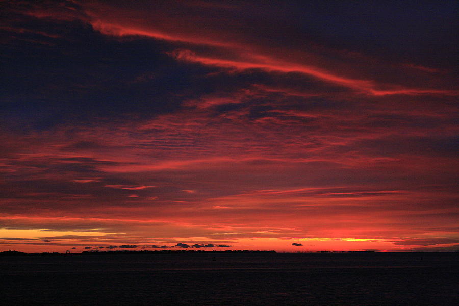 Red cloud sunrise on West Fire Island Photograph by Christopher J Kirby