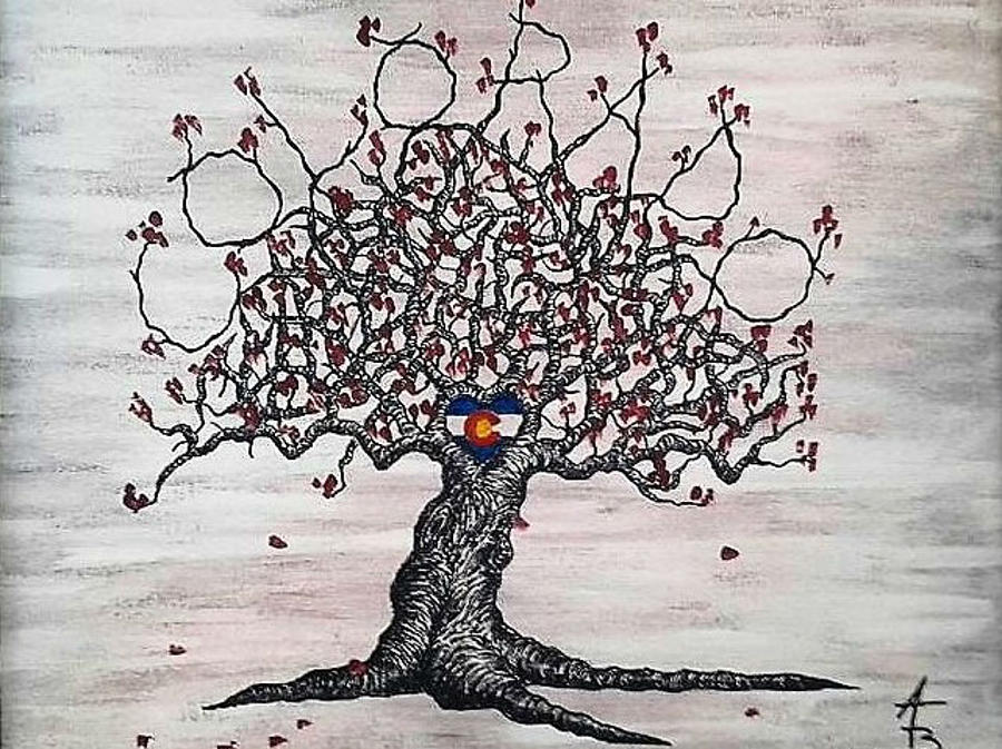 Red Colorado Love Tree Drawing by Aaron Bombalicki