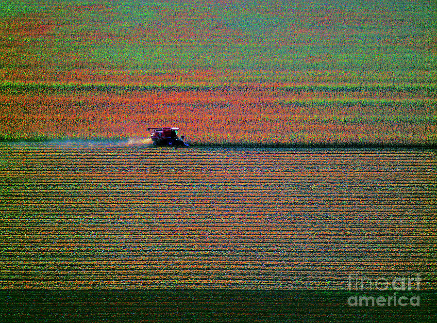 Red Combine Harvesting  Mchenry aerial Photograph by Tom Jelen