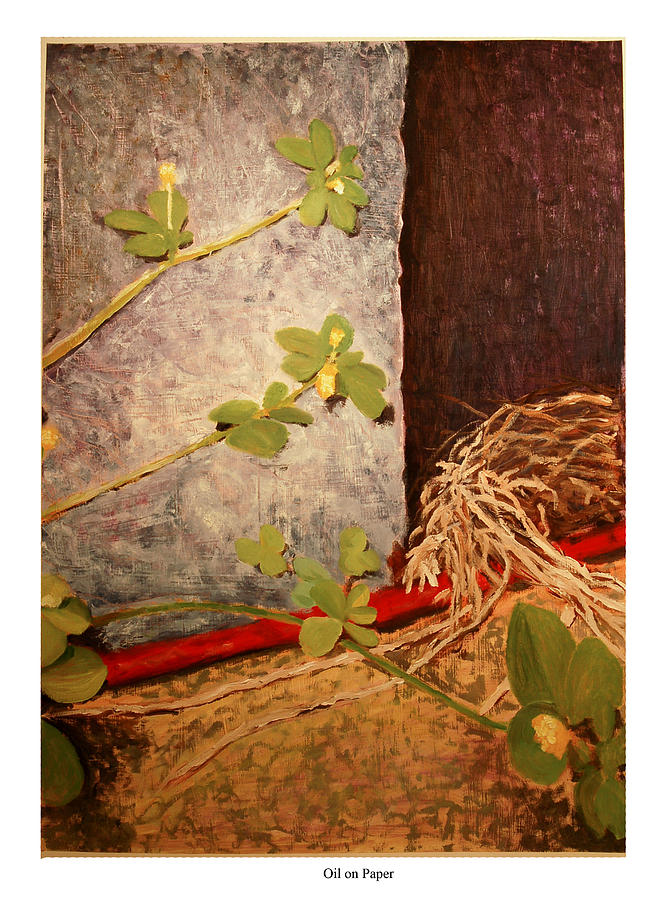 Red Cord and Weeds Painting by Candie Witherspoon