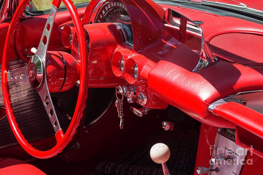Red Corvette Steering Wheel and Ignition Photograph by Les Palenik