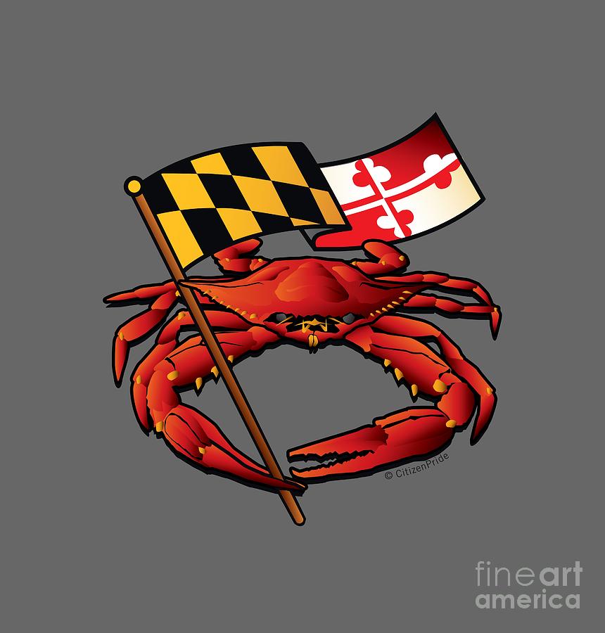 Red Crab Maryland Flag Crest Digital Art by Joe Barsin