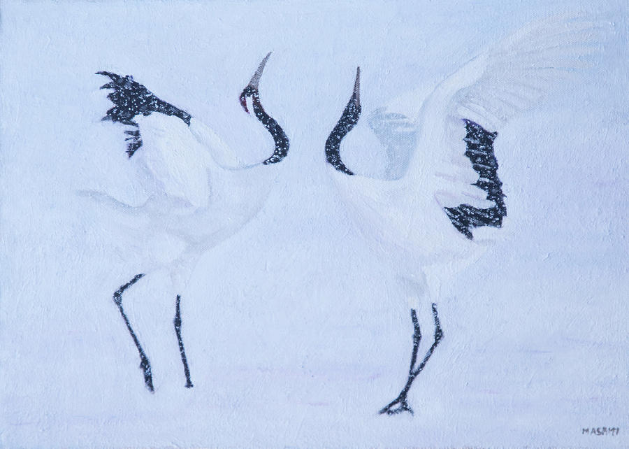 Red-crowned crane Pair Painting by Masami Iida