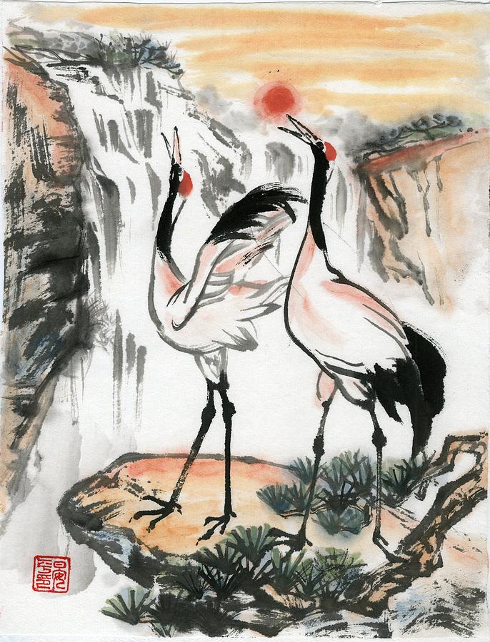 Red Crowned Crane Painting by Ping Yan