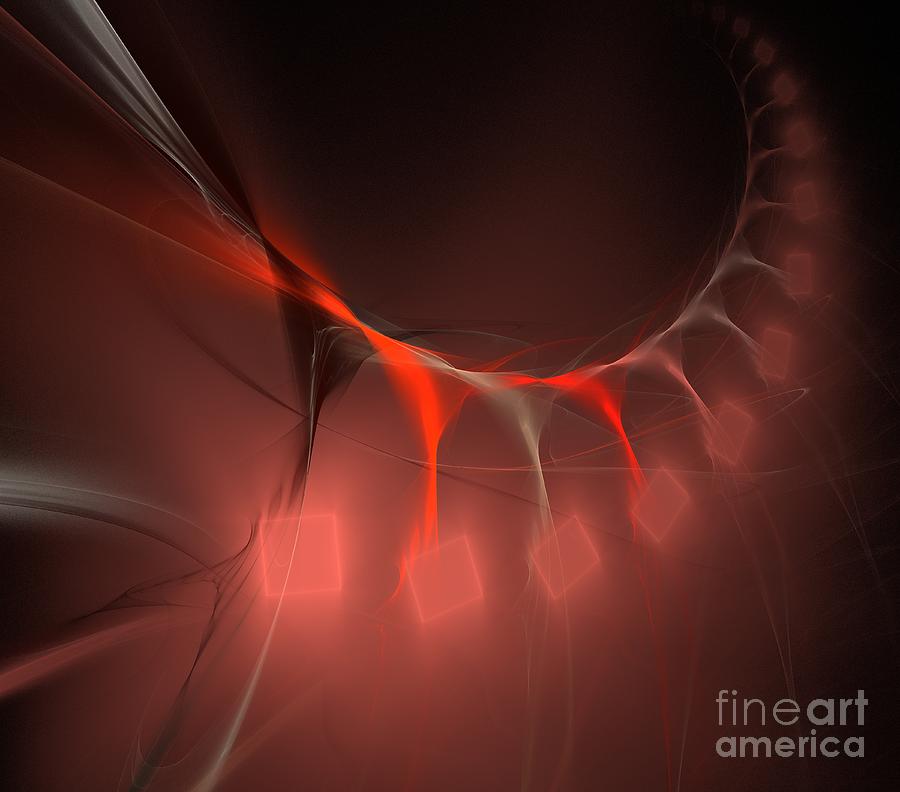 Abstract Digital Art - Red Cube Tail by Kim Sy Ok
