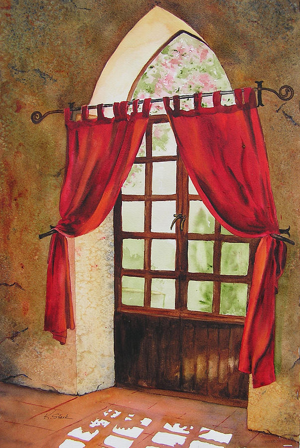Red Curtain Painting by Karen Stark