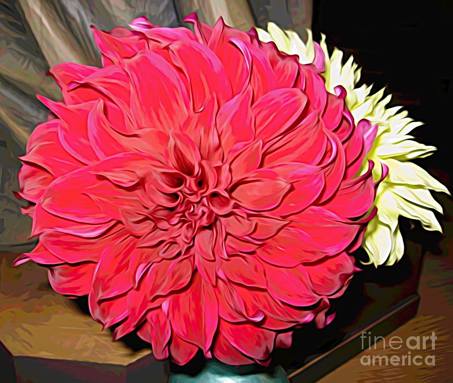 Red Dahlia Flower with Melting Colors Effect Mixed Media by Rose Santuci-Sofranko