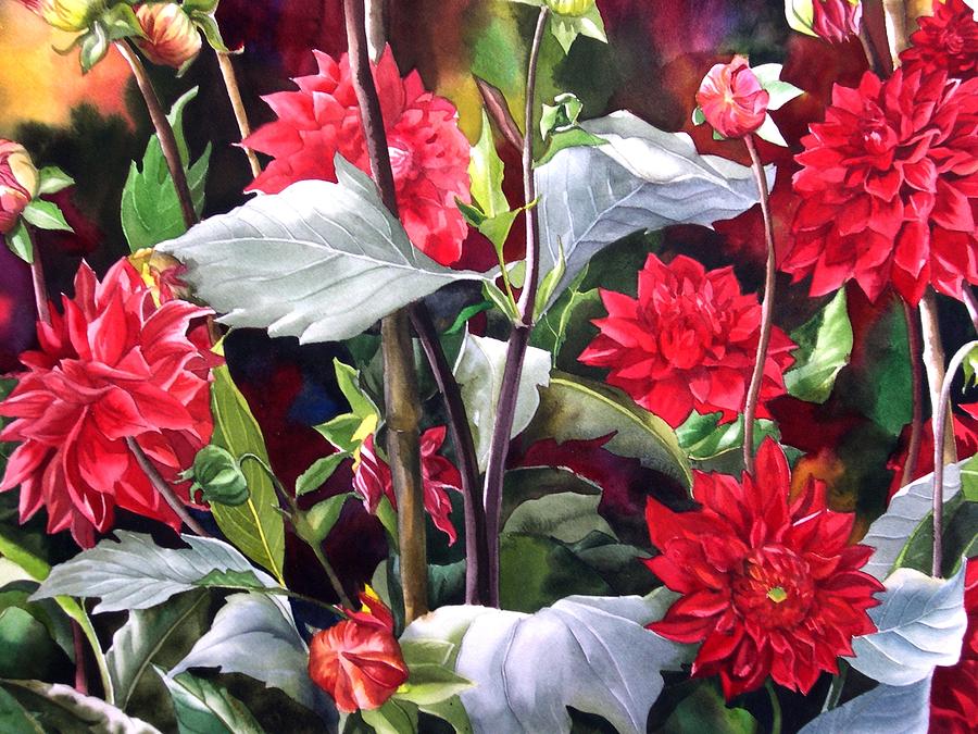 Red Dahlias Painting by Alfred Ng