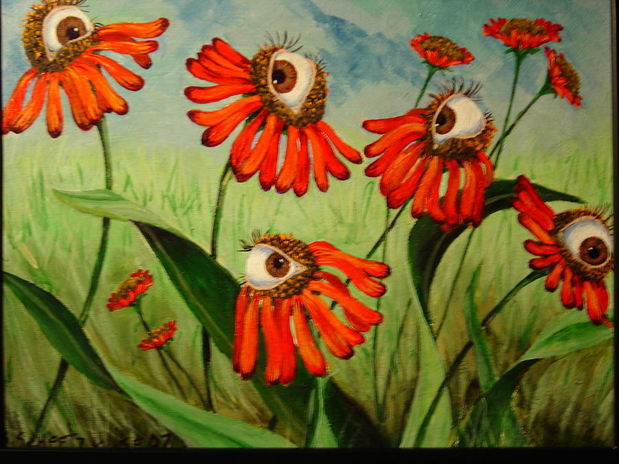 Flower Painting - Red Daisies by Sandra Scheetz-Wise