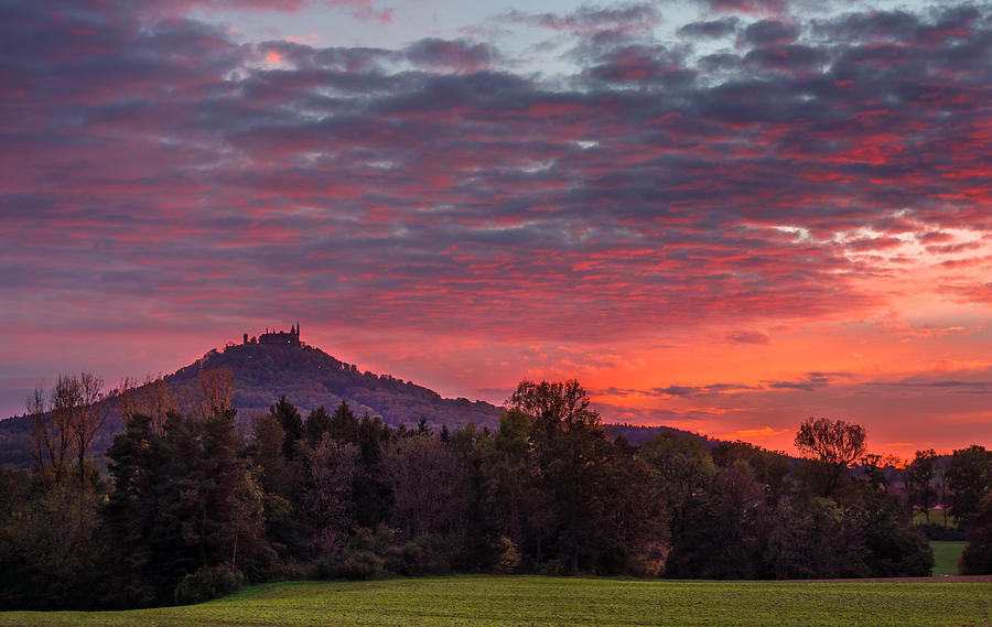 Castle Photograph - Red Dawn over the Hohenzollern Castle by Dmytro Korol